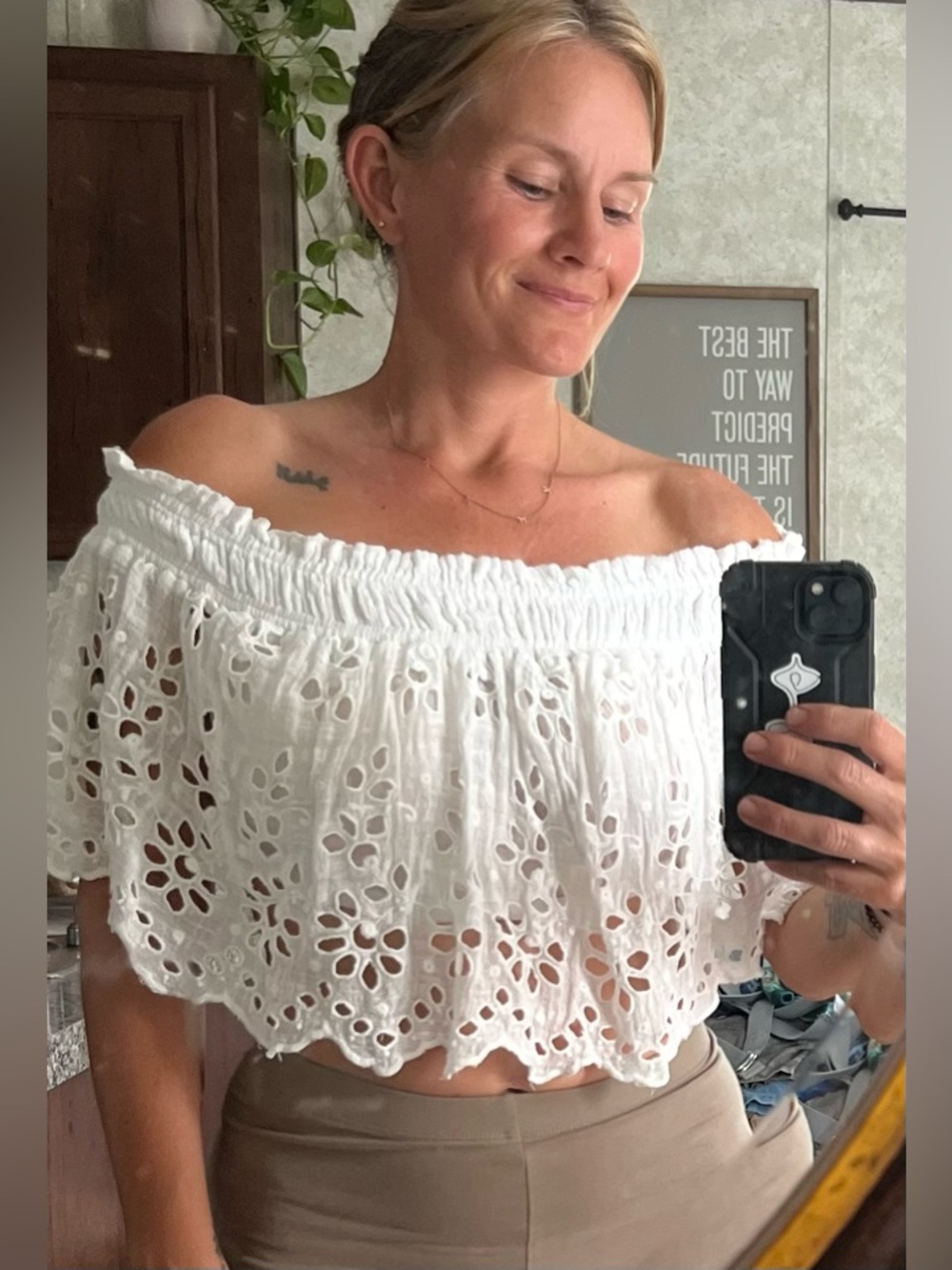 Free People FP One Eyelet Crop Top S White Off Shoulder Boho Festival